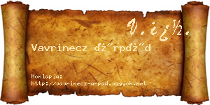 Vavrinecz Árpád névjegykártya
